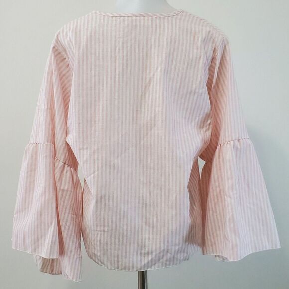 Lavender Field Women’s Cotton Top M Pink White Casual Boho V Neck Bell Sleeve - Picture 3 of 9